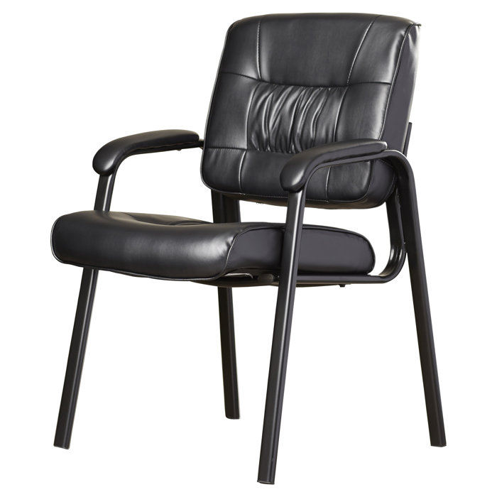 Symple Stuff 24" W Leather Seat Waiting Room Chair with Metal Frame